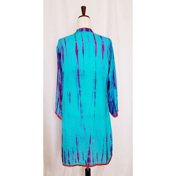 Soft Surroundings Tie-Dye Silk Tunic Size L Blue Purple Boho Beach Coverup - Picture 8 of 11